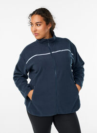 Fleece jacket with zip and reflective tape, Blue, Model