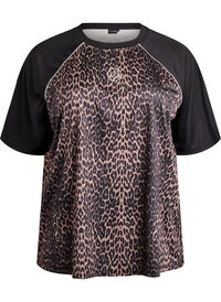 Workout t-shirt with leopard print and raglan sleeves