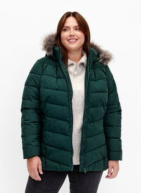 Short puffer jacket with hood, Green, Model
