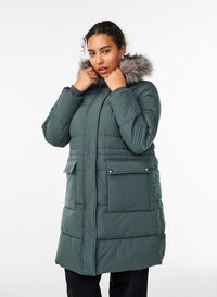 Water-repellent parka with faux fur Collar, Green, Model
