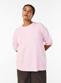 Knitted blouse with short sleeves, Pink, Model