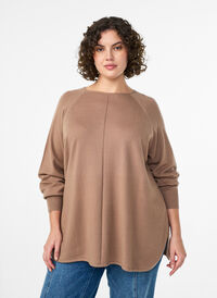 Knit blouse with round neck and knitted pattern, Brown, Model