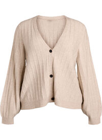 Cardigan with a ribbed texture and balloon sleeves