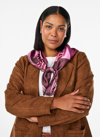Square scarf in a satin-look with a patterned design, Red, Model