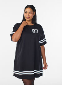 Short T-shirt dress with sporty details, Black, Model