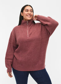FLASH - Knitted sweater with high neck and zipper, Red, Model