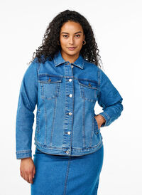 FLASH - Denim jacket in a stretchy cotton blend, Blue, Model
