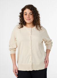 FLASH - Fine-knit cardigan with round neck, Beige, Model