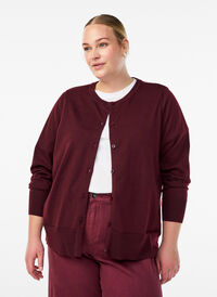 FLASH - Fine-knit cardigan with round neck, Red, Model