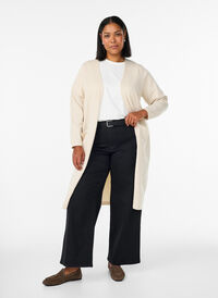 FLASH - Long, open cardigan with pockets, Beige, Model
