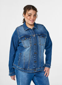 Denim jacket with a classic cut, Blue, Model