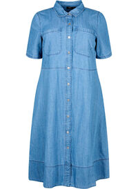 Denim shirt dress with short sleeves