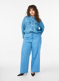 High-waisted wide leg jeans, Light Blue, Model
