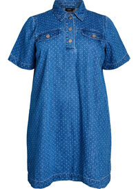 Short denim dress with dots
