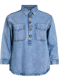 Denim shirt with half placket and chest pockets