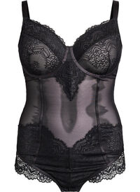 Mesh bodysuit with lace and underwire