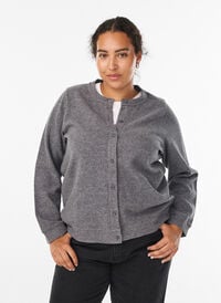 Jersey cardigan with round neck and buttons, Dark Grey, Model