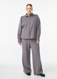 Wide-leg trousers with a high waist, Grey, Model
