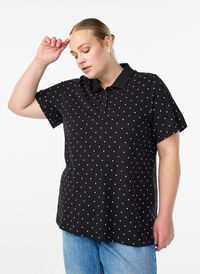 Dotted polo shirt with short sleeves, Black, Model