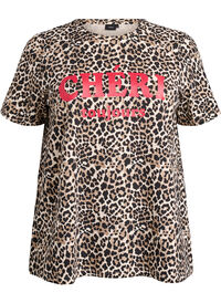 T-shirt with leopard print and text