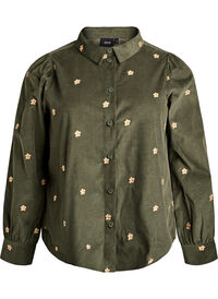 Corduroy shirt with embroidered flowers
