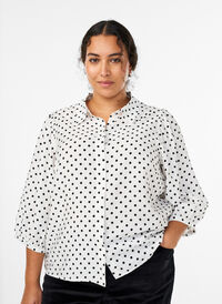 Shirt with dotted pattern and 3/4 sleeves, White, Model