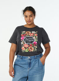 Organic cotton t-shirt with print, Dark Grey, Model