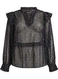 Chiffon blouse with ruffle details and small dots