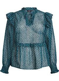 Chiffon blouse with ruffle details and small dots