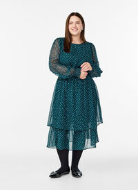 Midi dress in chiffon with dotted pattern, Green, Model