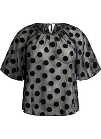 Party blouse in organza-look with velvet dots