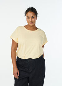 Melange t-shirt with short sleeves, Yellow, Model