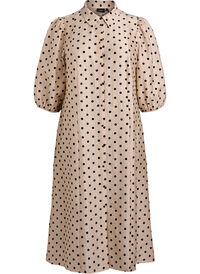 Midi shirt dress with polka dots and 3/4 sleeves