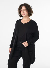 Long knitted cardigan in a viscose blend, Black, Model