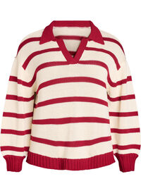 Striped knit blouse with a polo collar