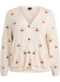 Knitted cardigan with cherry embroidery