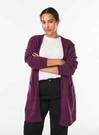 Long knitwear cardigan with pockets, Purple, Model