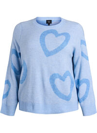 Knit blouse with large hearts and round neckline
