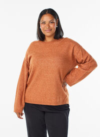 Loose knit sweater with prominent seams, Orange, Model