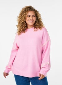 Jumper with decorative stitching, Pink, Model