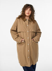 Long spring parka with corduroy collar, Brown, Model