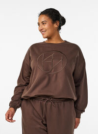 Sweatshirt with motif, Brown, Model