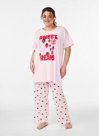 Pyjama trousers in soft jersey with high waist and fruit print, Rose, Model