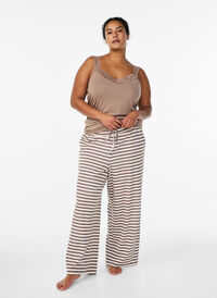 Striped pyjama trousers with a high waist and wide legs, Beige, Model