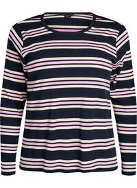 Long-sleeved night top in ribbed jersey with stripes