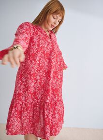 Dress in red with flowers, , Model