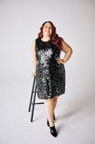 Black sequinned dress, , Model