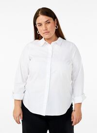 Long-sleeved cotton shirt, White, Model