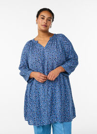 Tunic with floral print and 3/4 sleeves, Blue, Model