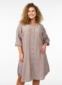 Long shirt in linen and viscose, Brown, Model